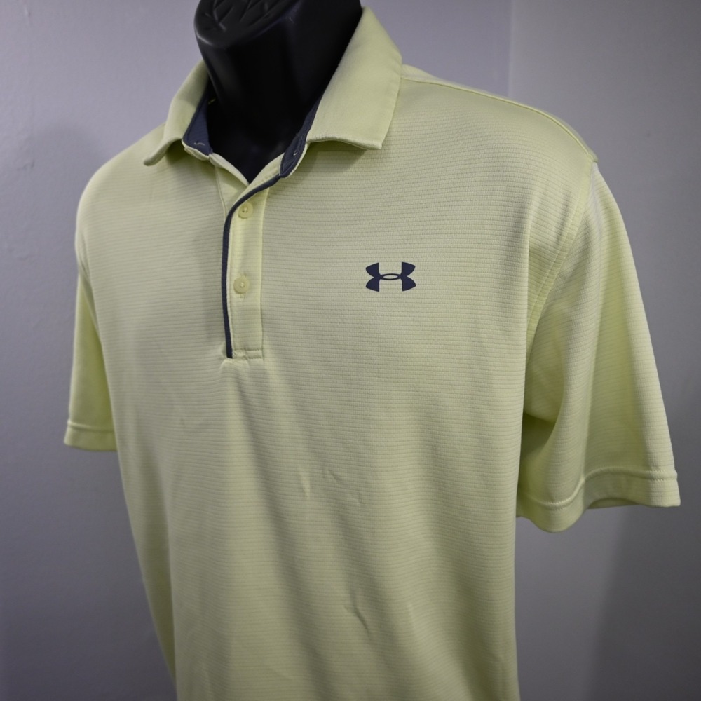 Under Armour Golf Polo Men Size XL Yellow HeatGear Loose Performance Wicking